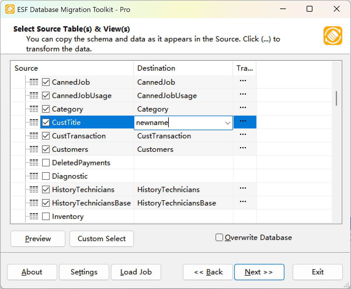 Select Tables & Views