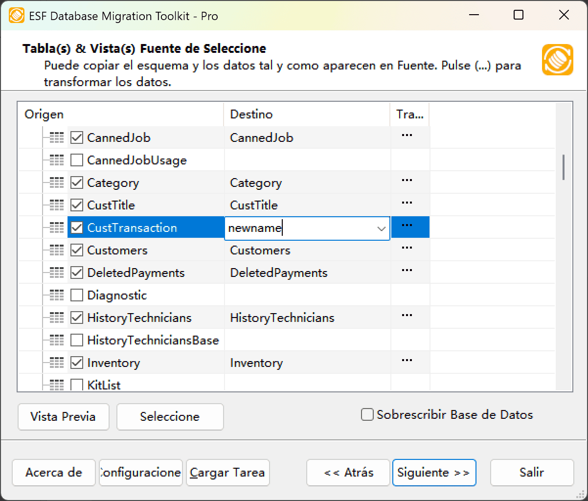 Seleccionar Tablas y Vistas